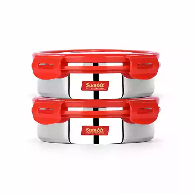 Sumeet Airtight & Leak Proof Steelexo S. S. Containers/Lunch Box with Stainless Steel Lid - Size 600ML Set of 2pc